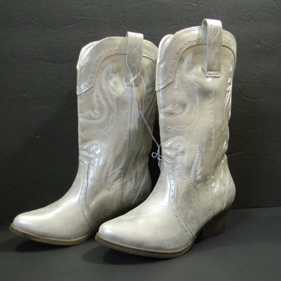 Sugar Womens Tammy Silver Embroidered Tall Cowboy, Western Boots Shoes NWT - Picture 5 of 12